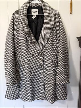 Bethany Mota Black and White Textured Double-Breasted Pea Coat